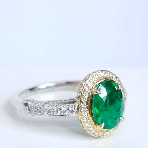 "LADRG01787" Vintage Inspired Green Emerald Ring