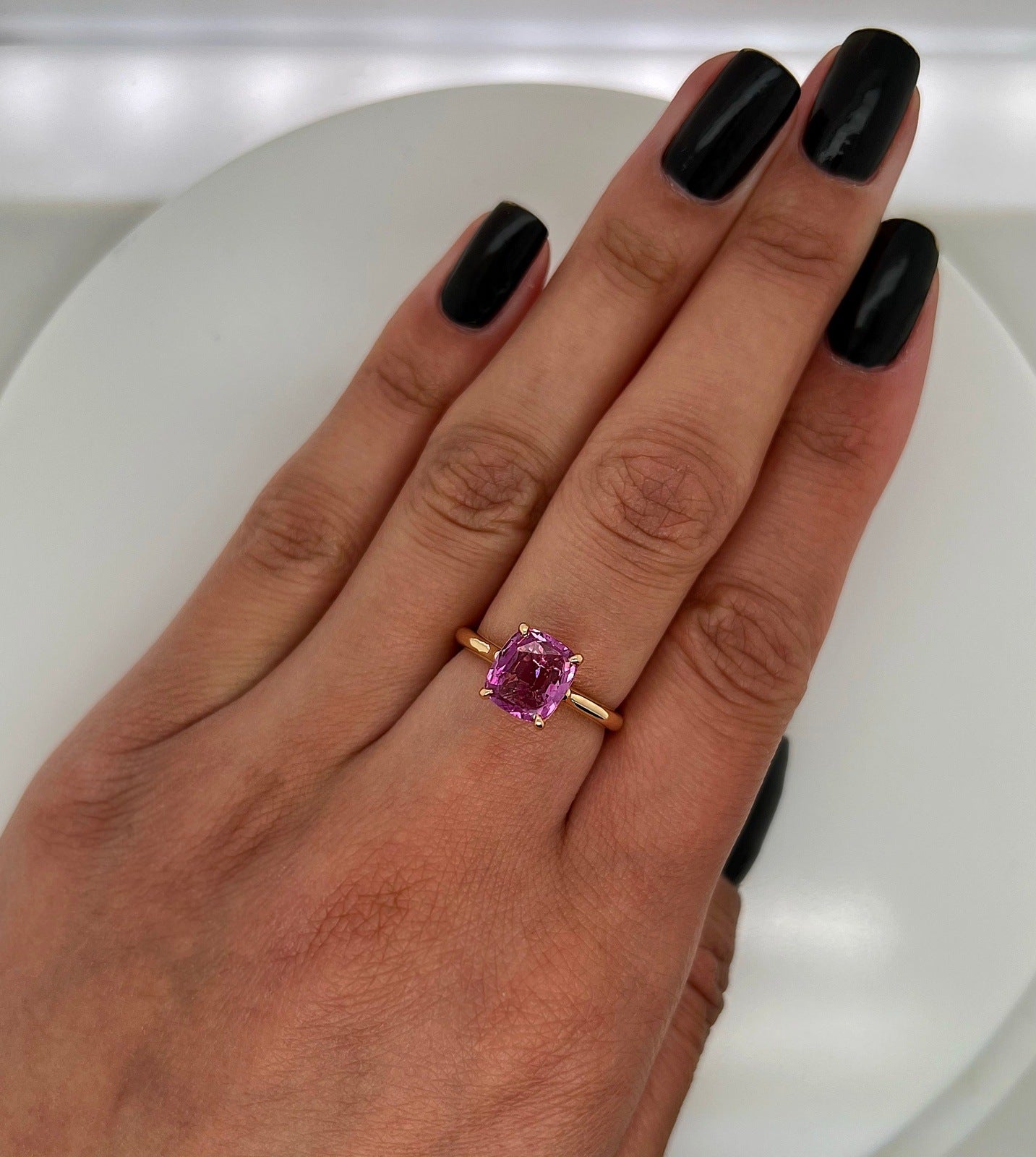 "LADRG01788" Solitaire Cushion Cut Pink Sapphire Ring