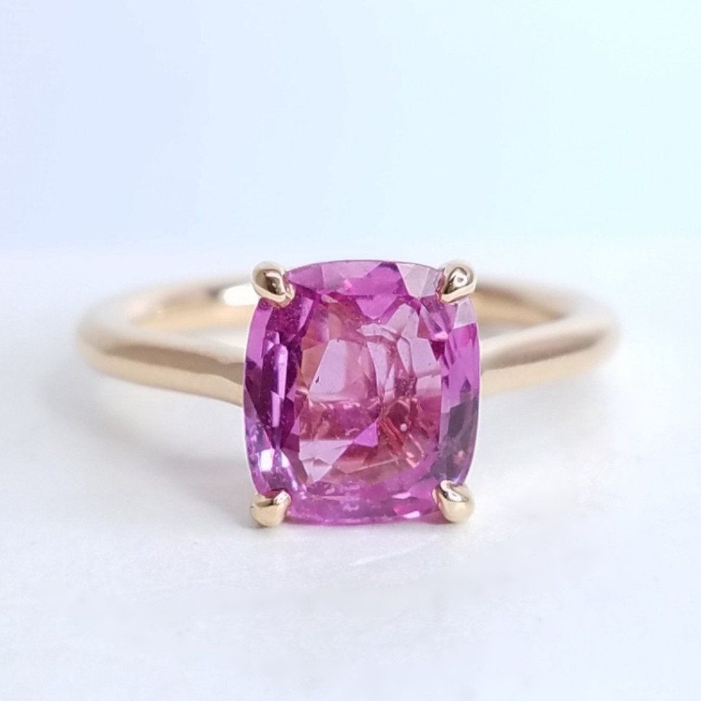 "LADRG01788" Solitaire Cushion Cut Pink Sapphire Ring