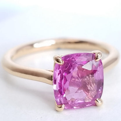 "LADRG01788" Solitaire Cushion Cut Pink Sapphire Ring