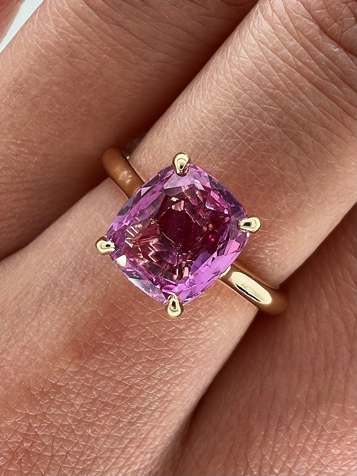 "LADRG01788" Solitaire Cushion Cut Pink Sapphire Ring