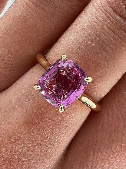 "LADRG01788" Solitaire Cushion Cut Pink Sapphire Ring
