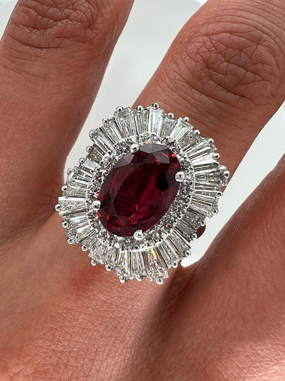 5.79 Total Carat Ruby and Diamond Ladies Ring in Platinum