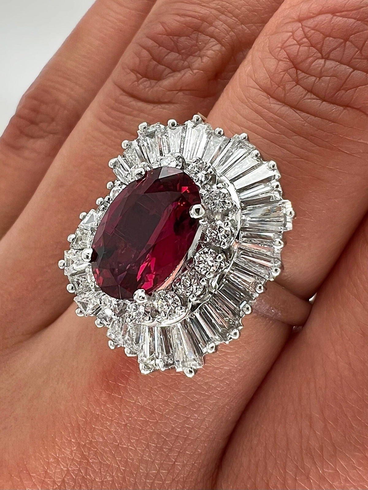 5.79 Total Carat Ruby and Diamond Ladies Ring in Platinum
