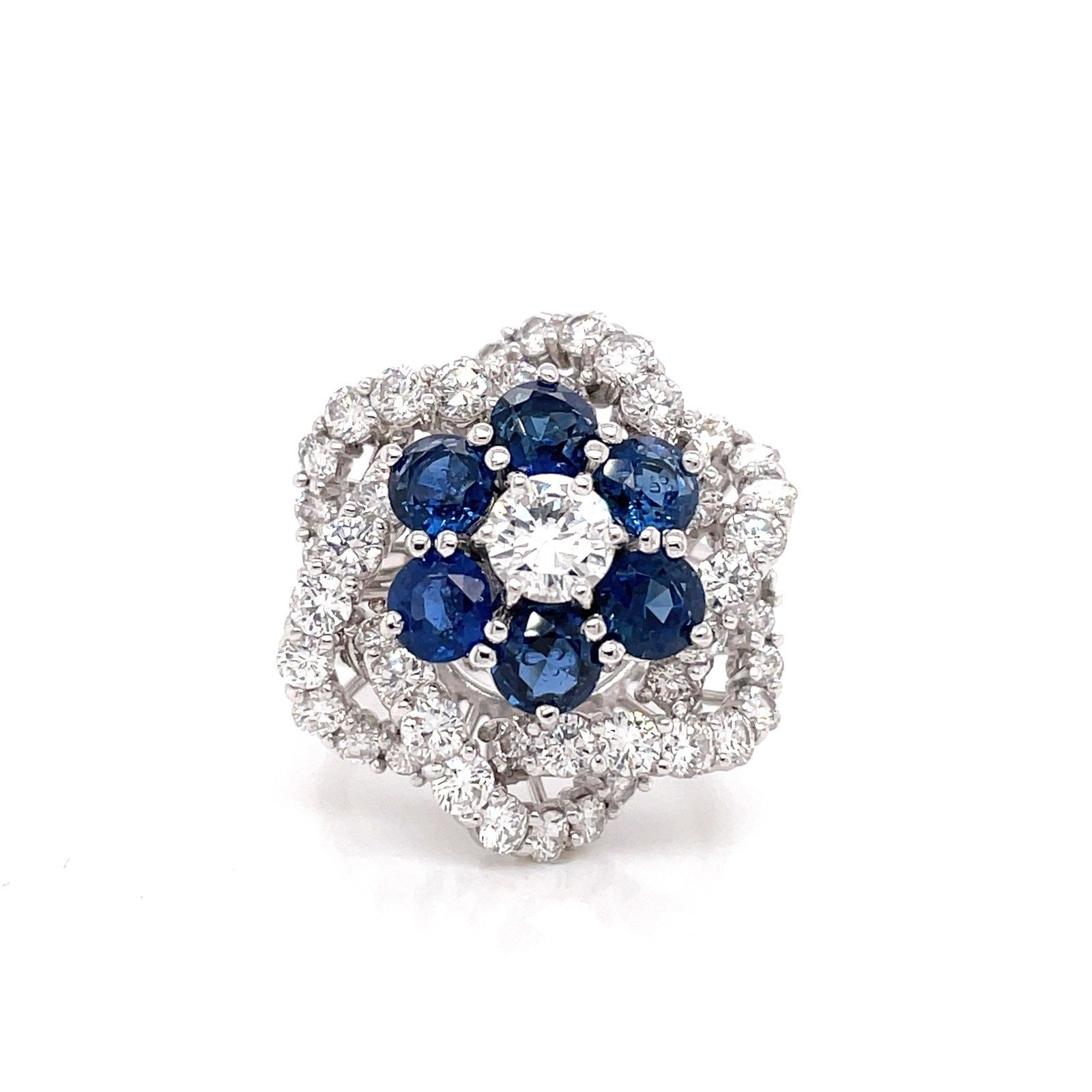 6.41 total Carat Sapphire Diamond Flower Motif Ladies Vintage Ring