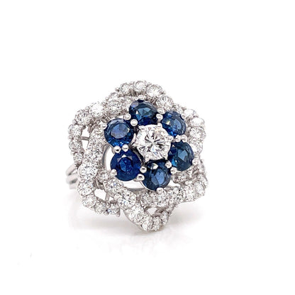 6.41 total Carat Sapphire Diamond Flower Motif Ladies Vintage Ring
