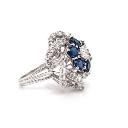 6.41 total Carat Sapphire Diamond Flower Motif Ladies Vintage Ring