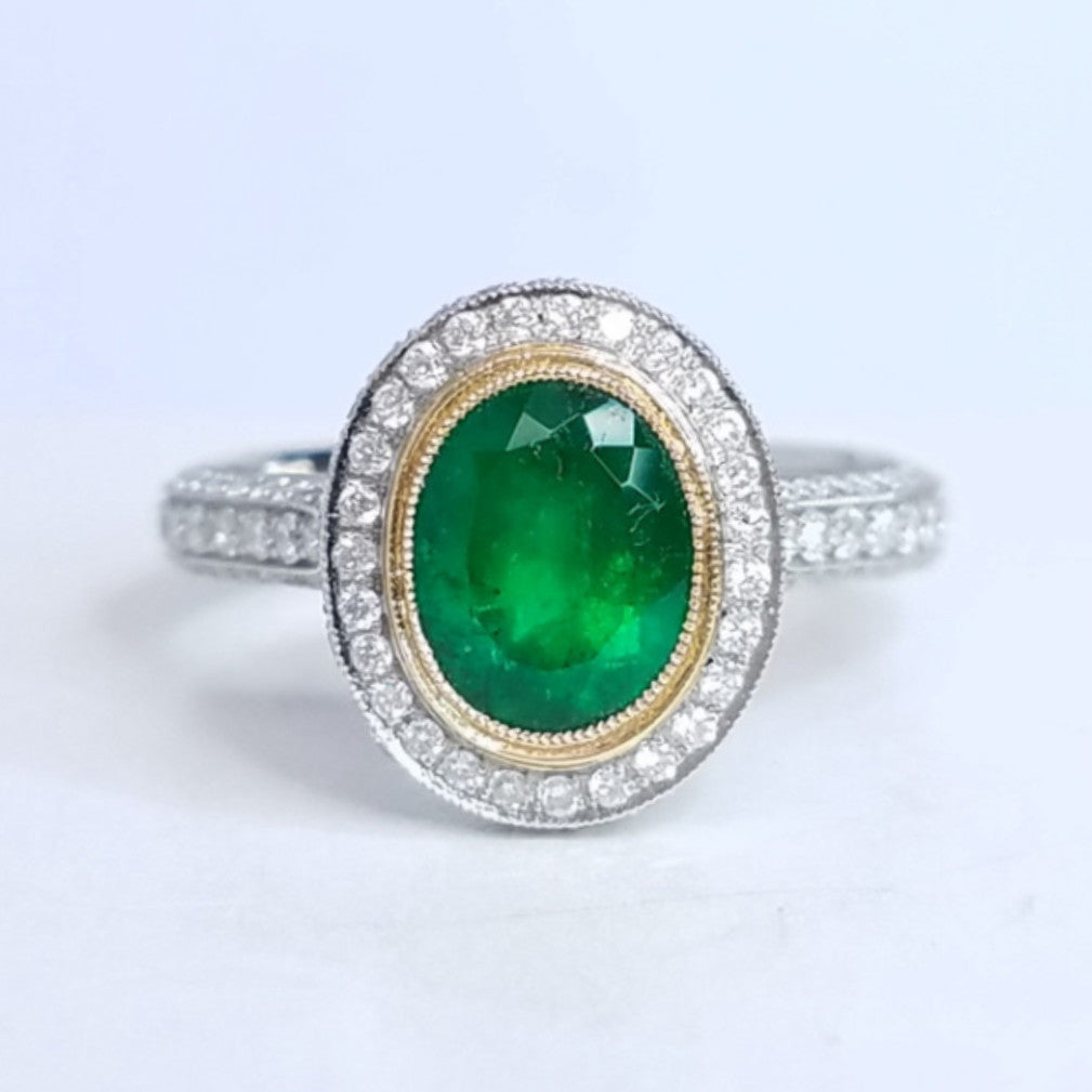 "LADRG01835" Vintage Style Green Emerald Ring