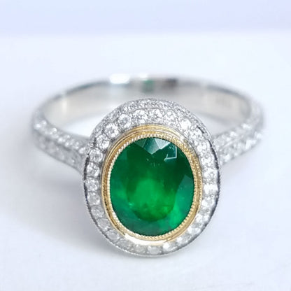 "LADRG01835" Vintage Style Green Emerald Ring