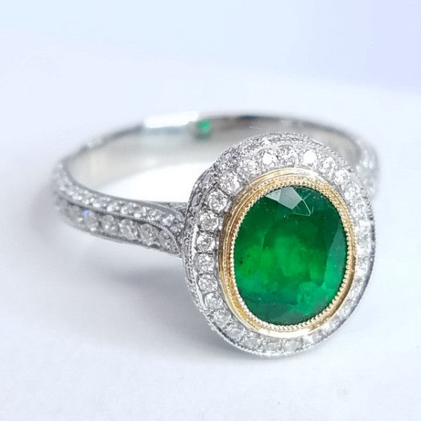 "LADRG01835" Vintage Style Green Emerald Ring