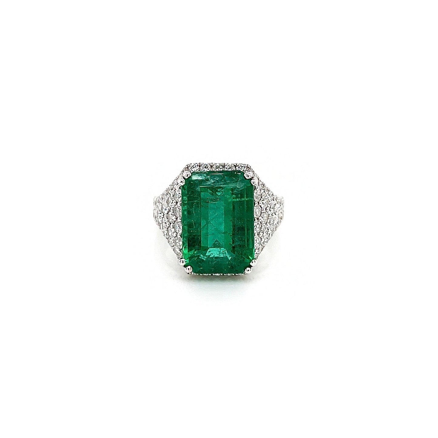8.65 Total Carat Emerald and Diamond Pave-Set Ladies Ring GIA