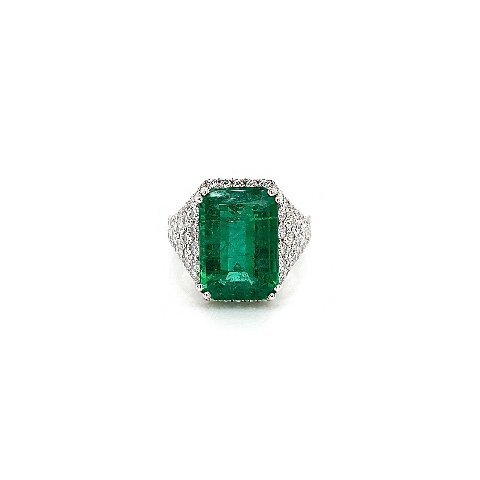 8.65 Total Carat Emerald and Diamond Pave-Set Ladies Ring GIA