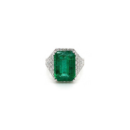 8.65 Total Carat Emerald and Diamond Pave-Set Ladies Ring GIA