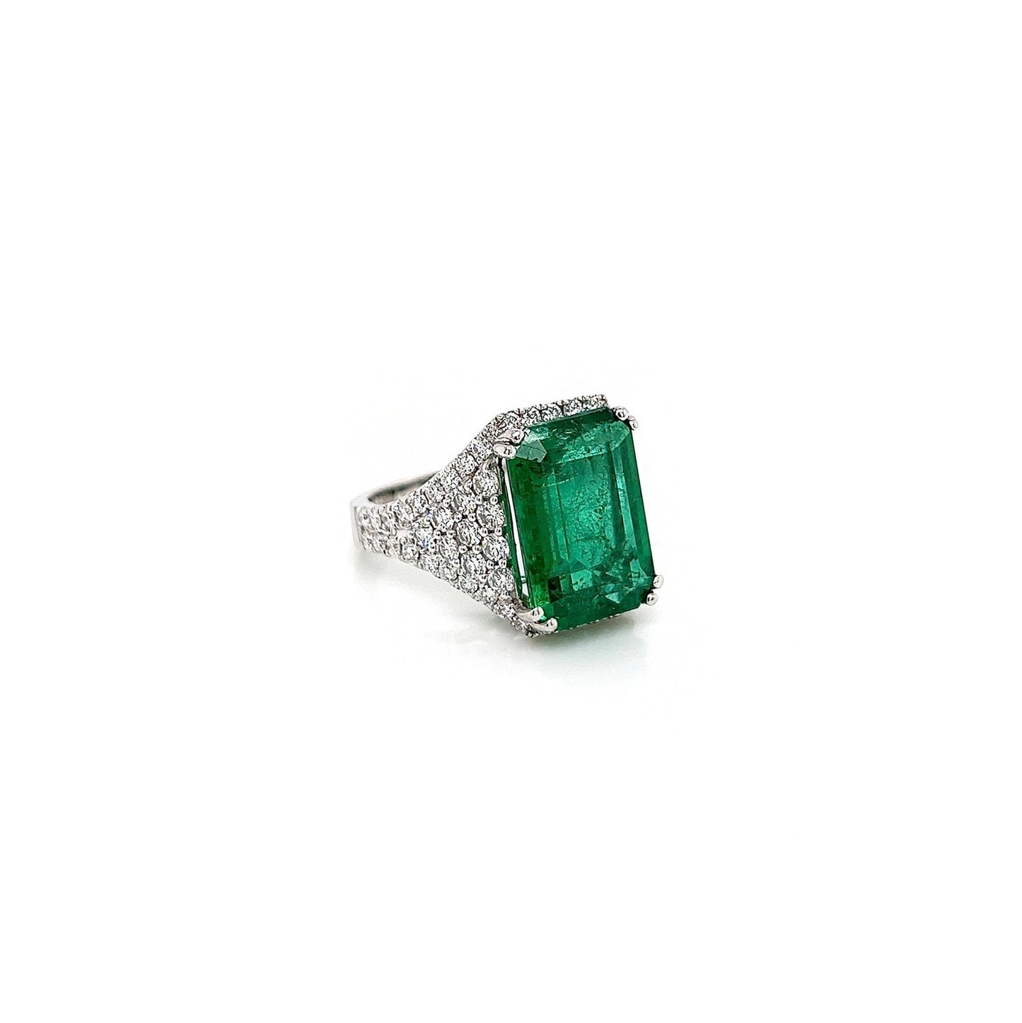 8.65 Total Carat Emerald and Diamond Pave-Set Ladies Ring GIA