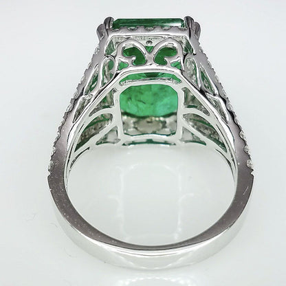 8.65 Total Carat Emerald and Diamond Pave-Set Ladies Ring GIA