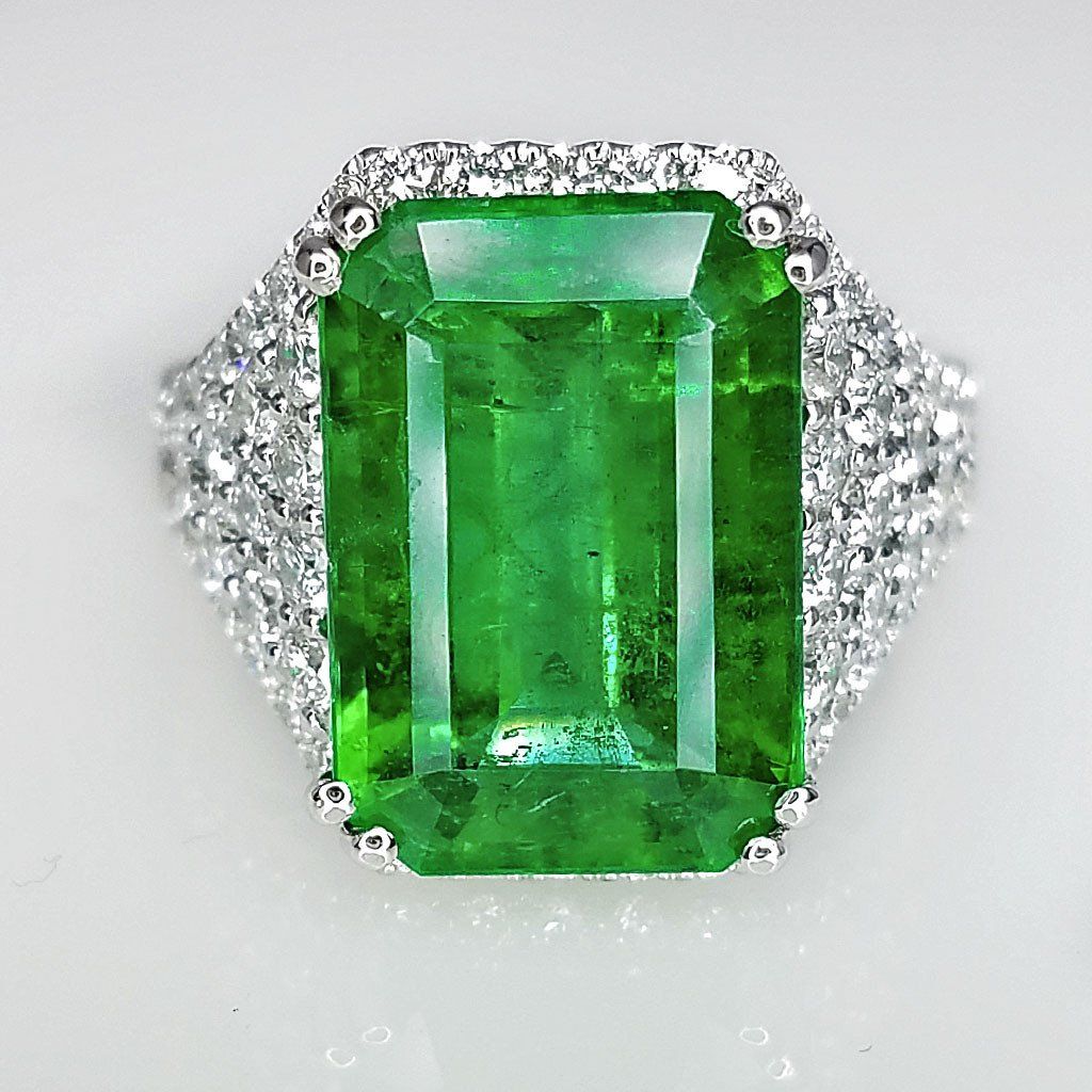 8.65 Total Carat Emerald and Diamond Pave-Set Ladies Ring GIA