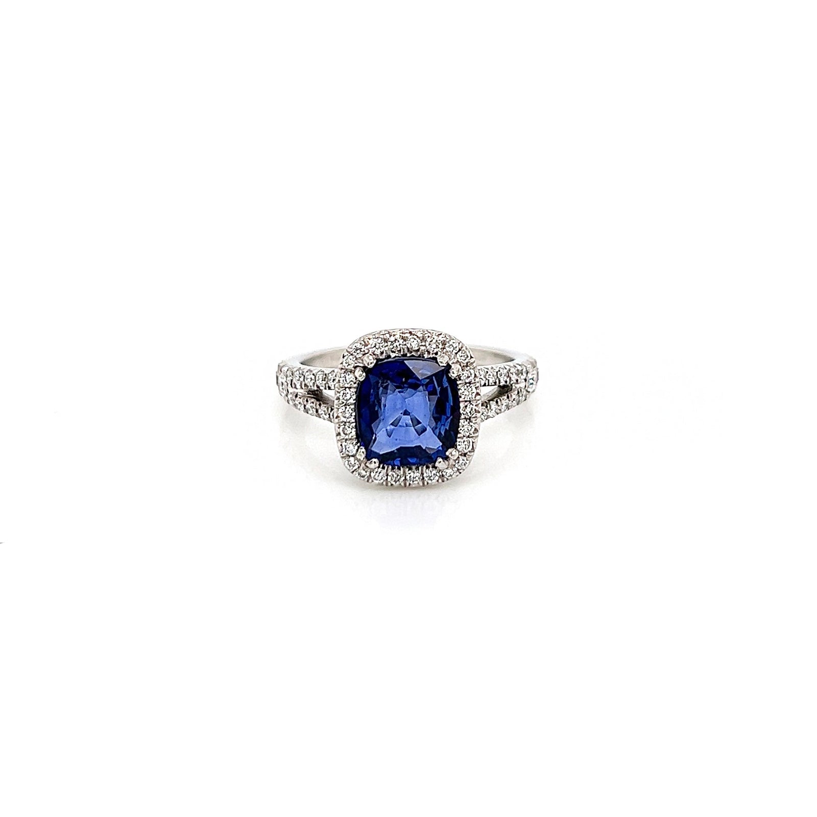 3.10 Total Carat Sapphire and Diamond Halo Pave-Set Ladies Ring