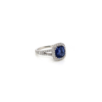 3.10 Total Carat Sapphire and Diamond Halo Pave-Set Ladies Ring