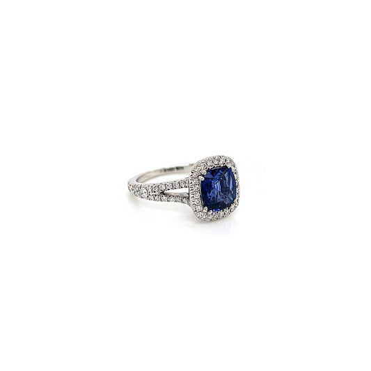 3.10 Total Carat Sapphire and Diamond Halo Pave-Set Ladies Ring