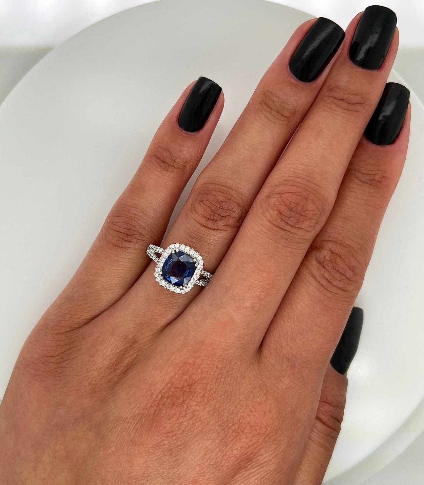 3.10 Total Carat Sapphire and Diamond Halo Pave-Set Ladies Ring