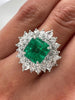 5.48 Total Carat Emerald and Diamond Halo Prong-Set Ladies Ring