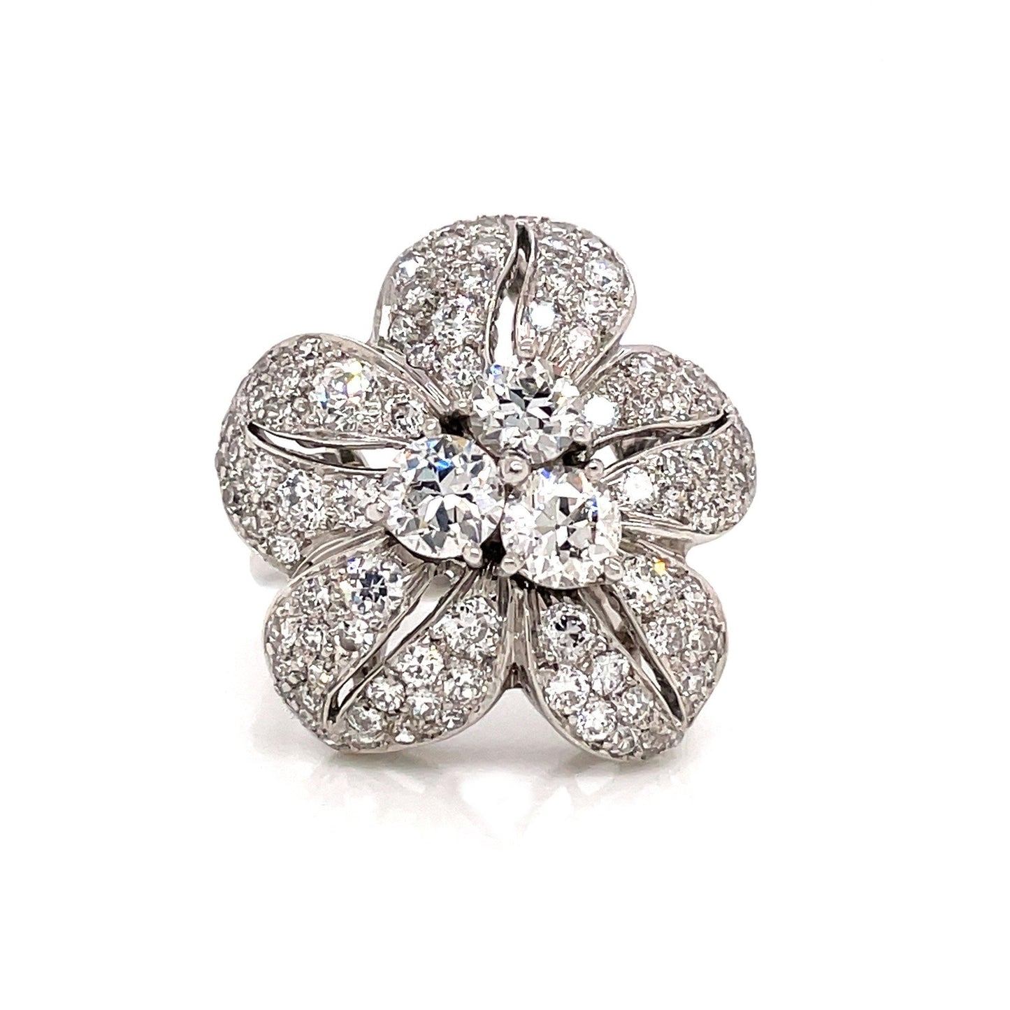2.05 CARAT old European cut DIAMOND FLOWER MOTIF LADIES RING