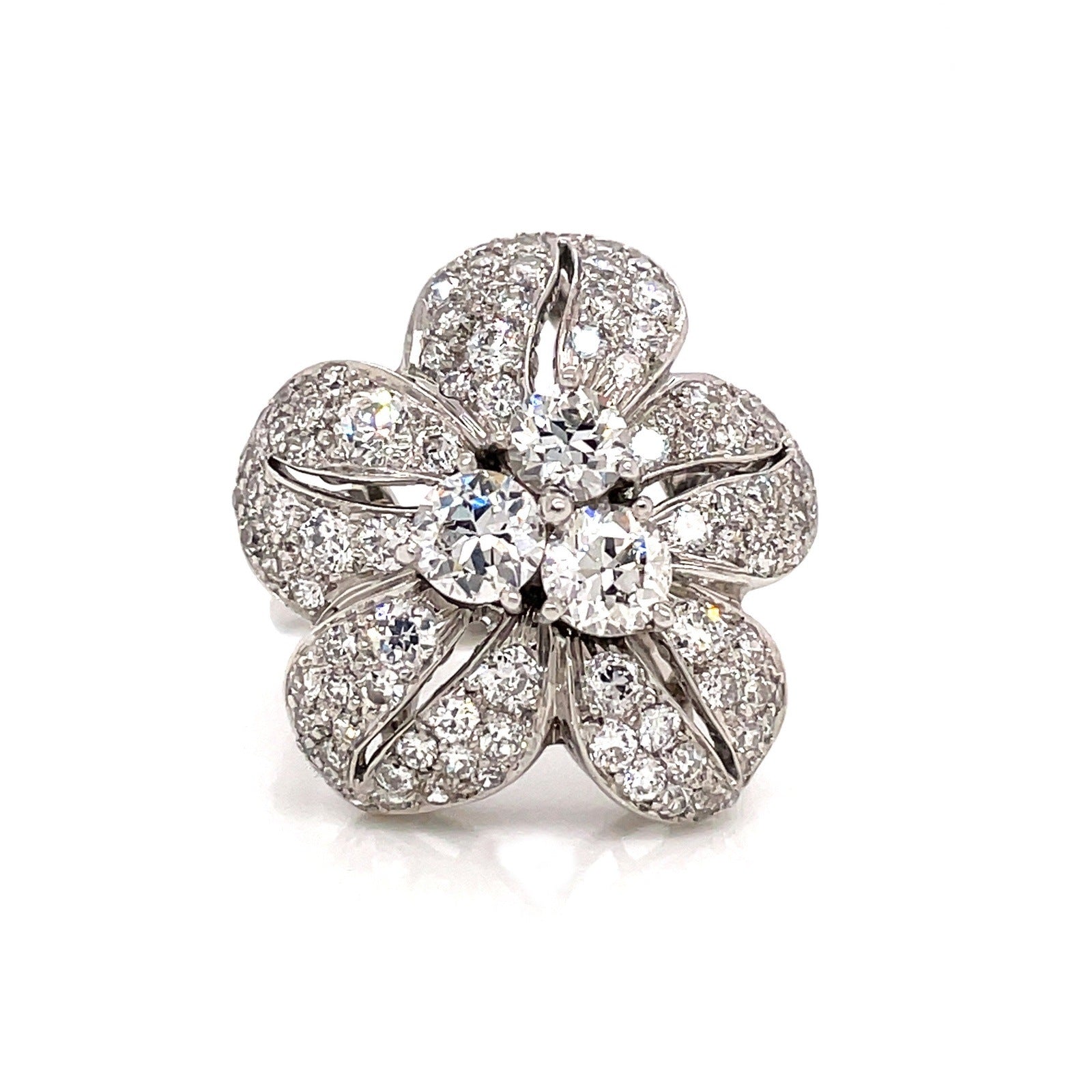 2.05 CARAT old European cut DIAMOND FLOWER MOTIF LADIES RING