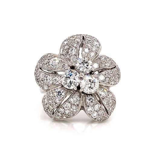2.05 CARAT old European cut DIAMOND FLOWER MOTIF LADIES RING
