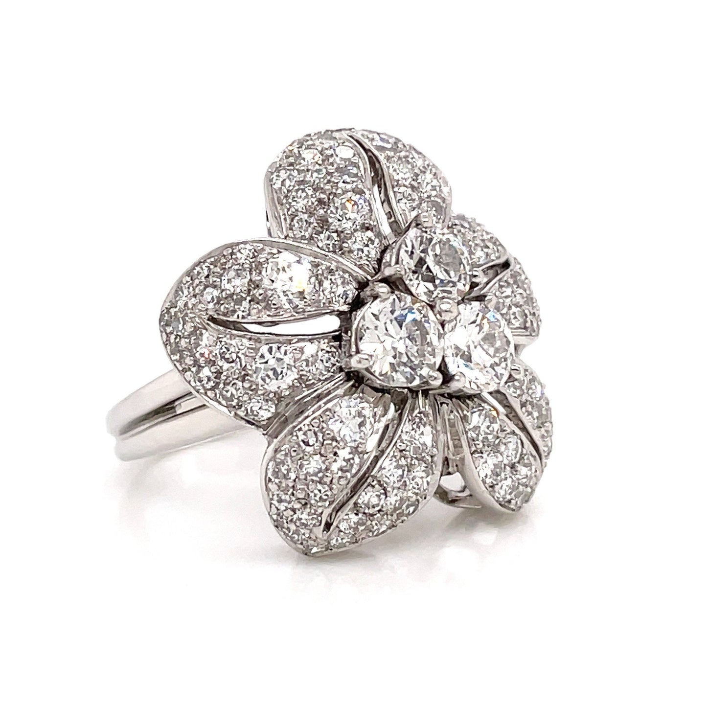 2.05 CARAT old European cut DIAMOND FLOWER MOTIF LADIES RING