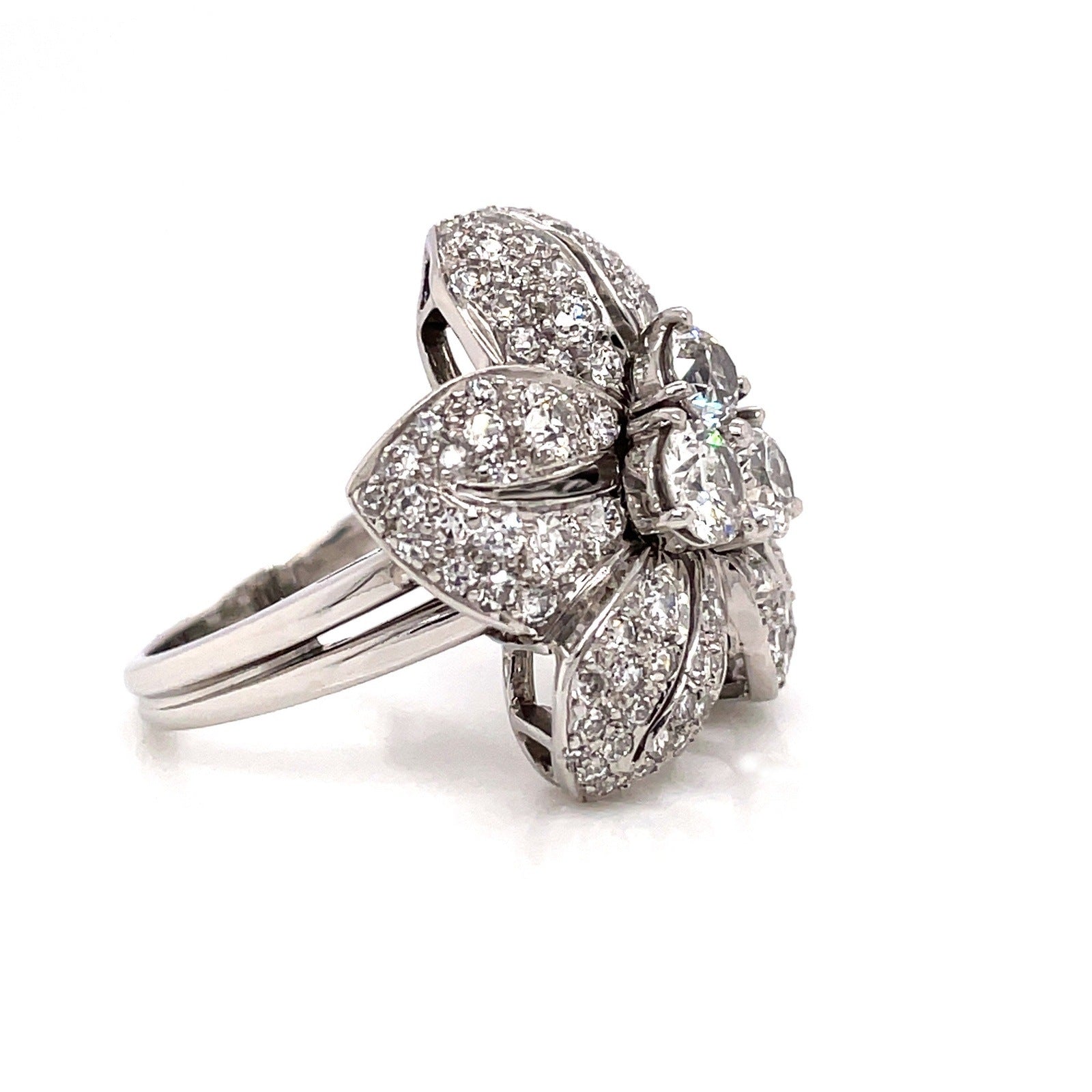2.05 CARAT old European cut DIAMOND FLOWER MOTIF LADIES RING