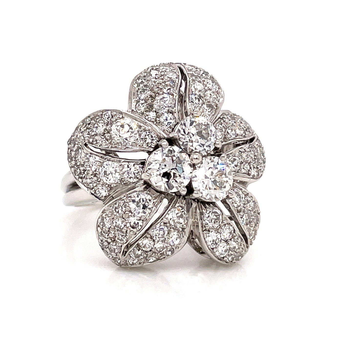 2.05 CARAT old European cut DIAMOND FLOWER MOTIF LADIES RING
