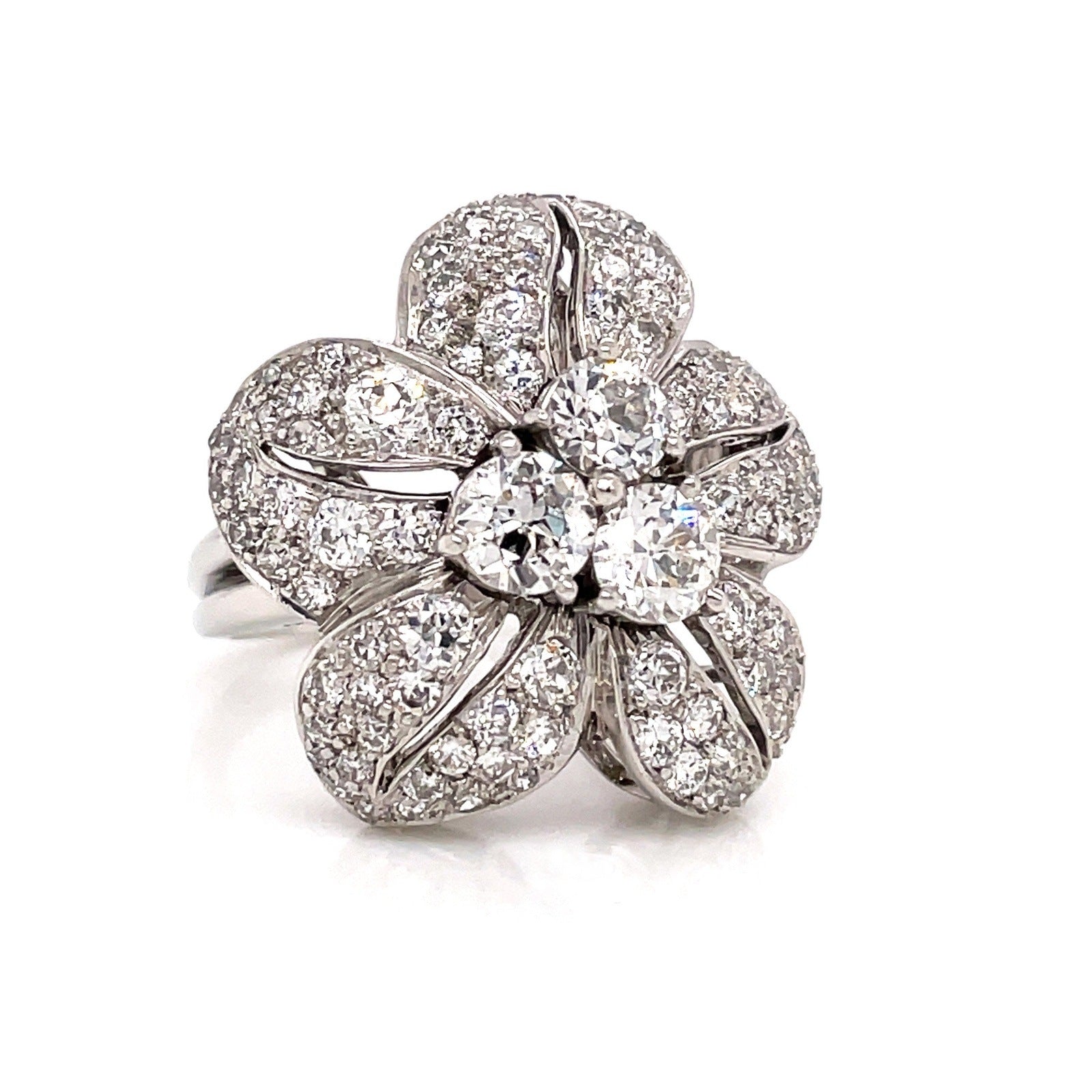 2.05 CARAT old European cut DIAMOND FLOWER MOTIF LADIES RING