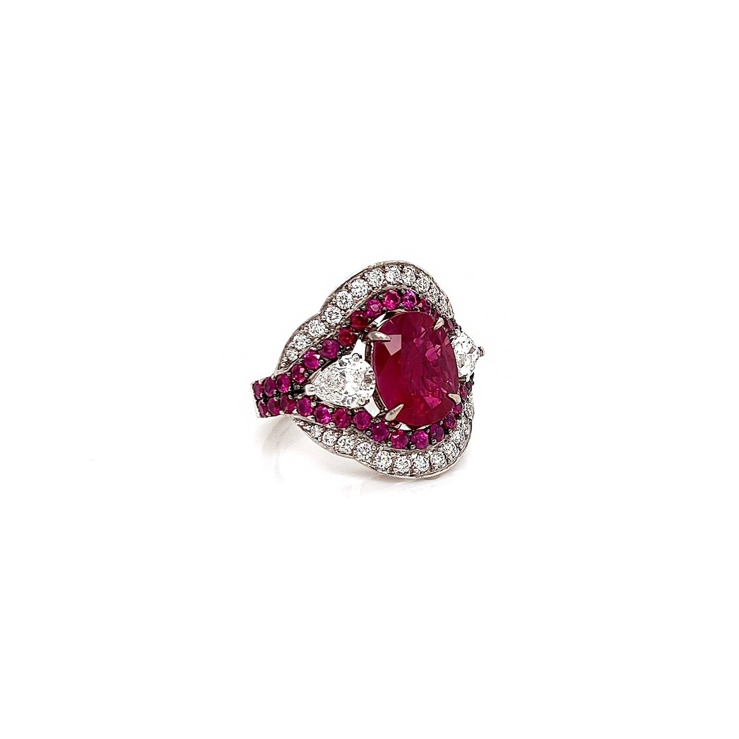 6.37 Total Carat Ruby and Diamond Ladies Ring. GIA Certified.