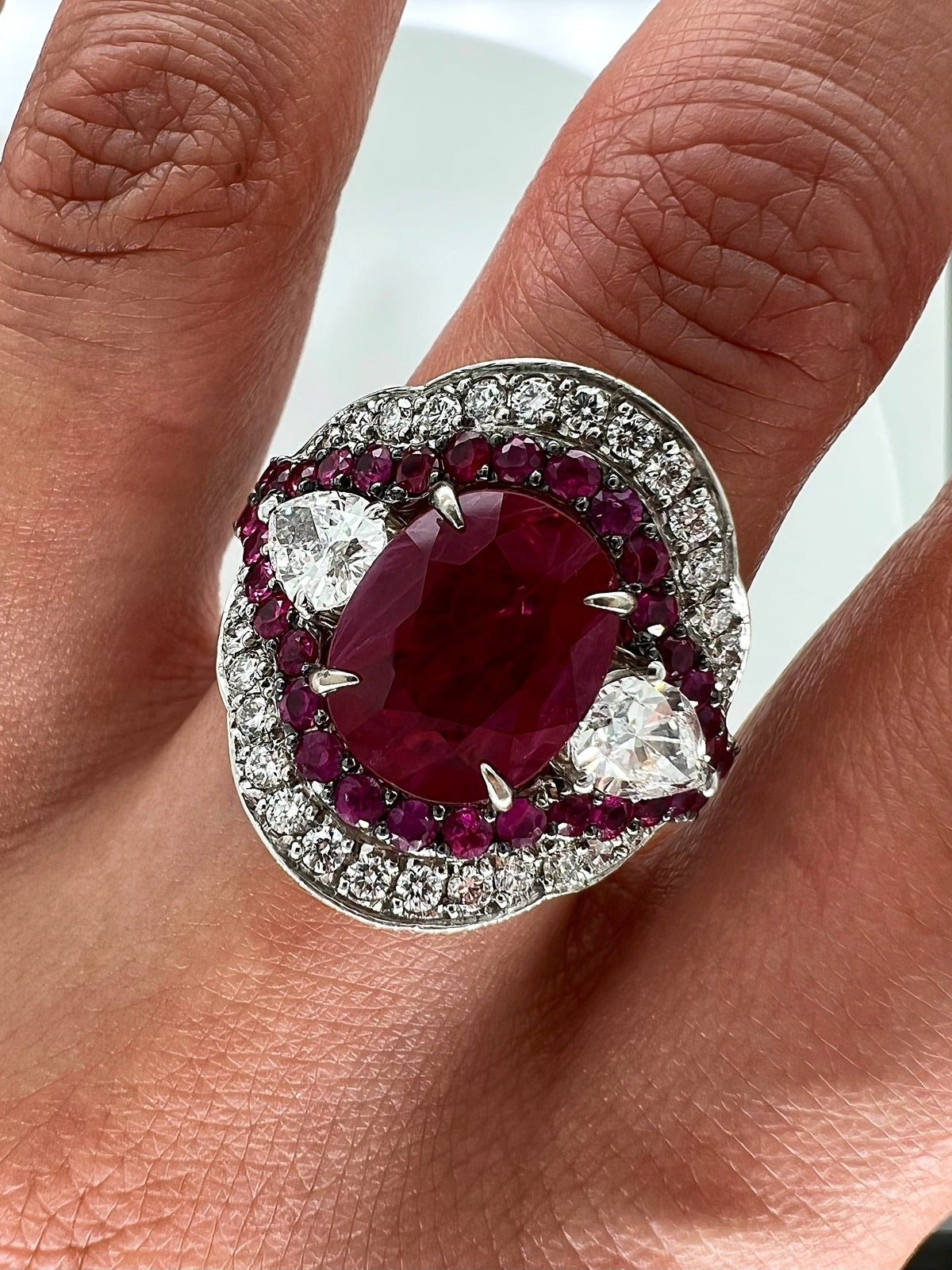 6.37 Total Carat Ruby and Diamond Ladies Ring. GIA Certified.