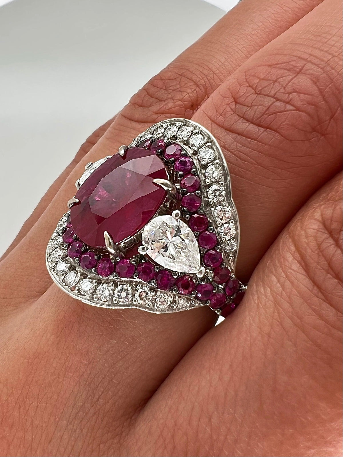 6.37 Total Carat Ruby and Diamond Ladies Ring. GIA Certified.