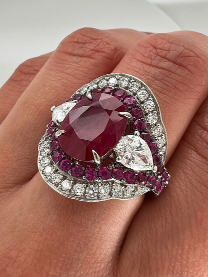 6.37 Total Carat Ruby and Diamond Ladies Ring. GIA Certified.