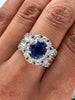 5.61 Total Carat Sapphire and Diamond Halo Channel-Set Ladies Ring