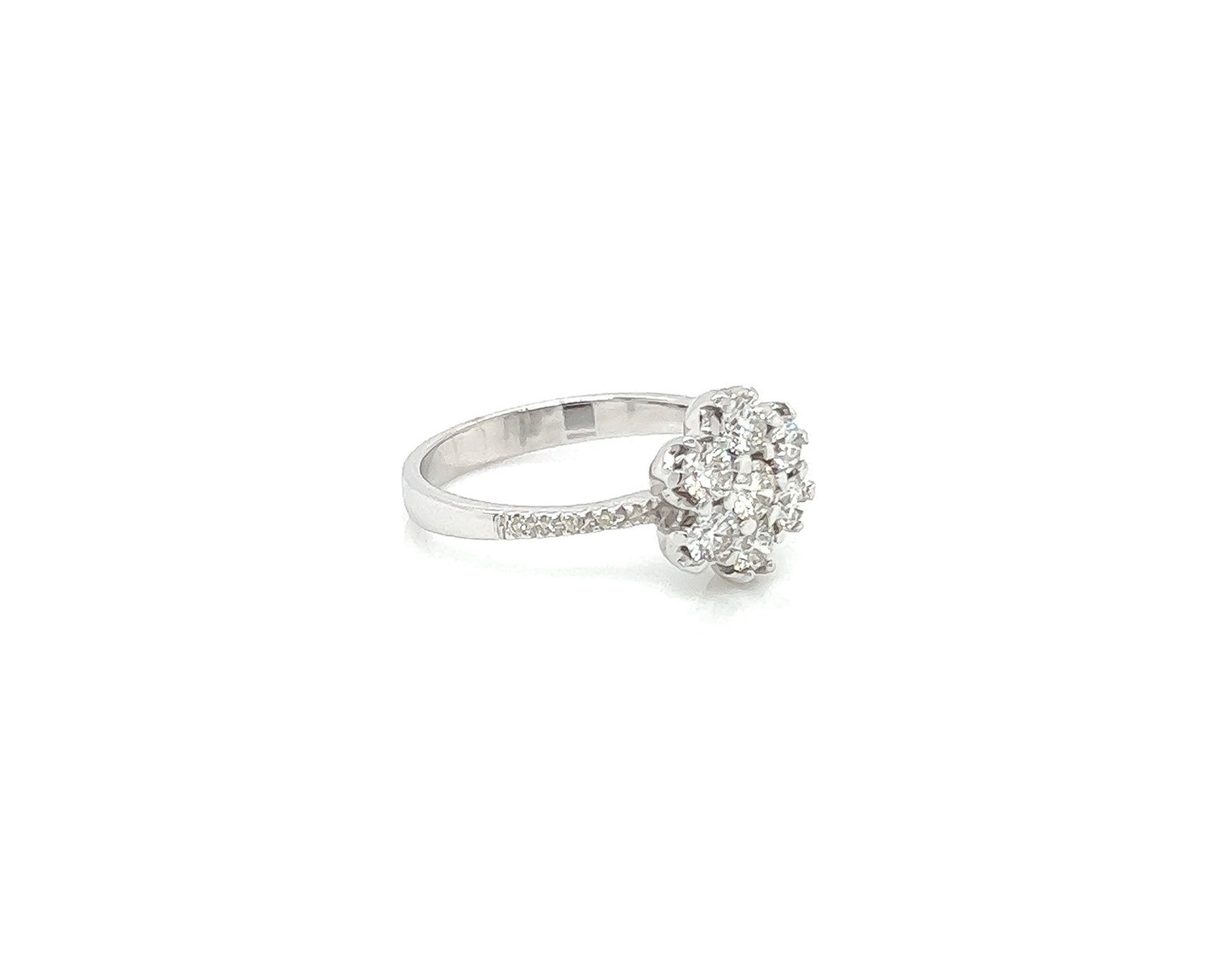 0.80 Total Carat Cluster Diamond Ring in White Gold Band