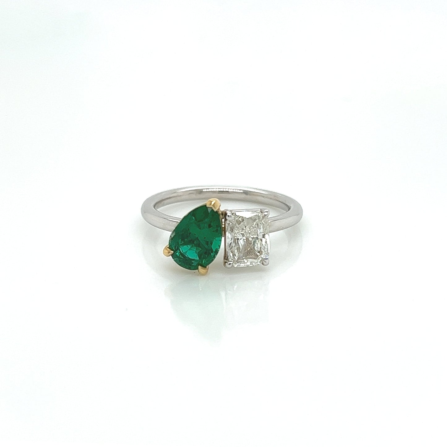 2.18 Total CT Two-Stone Emerald and Diamond Ladies Ring in 18K White Gold, GIA
