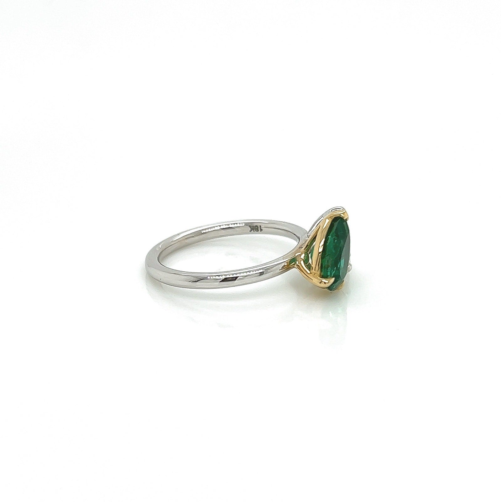 2.18 Total CT Two-Stone Emerald and Diamond Ladies Ring in 18K White Gold, GIA