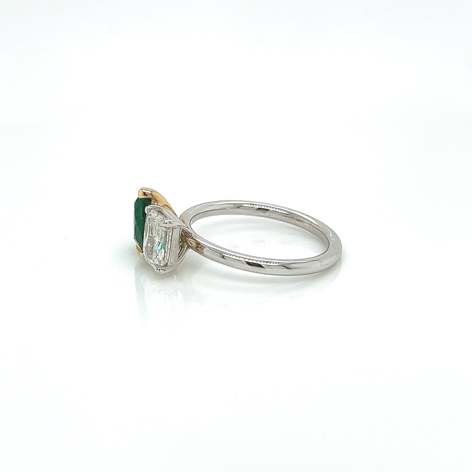 2.18 Total CT Two-Stone Emerald and Diamond Ladies Ring in 18K White Gold, GIA