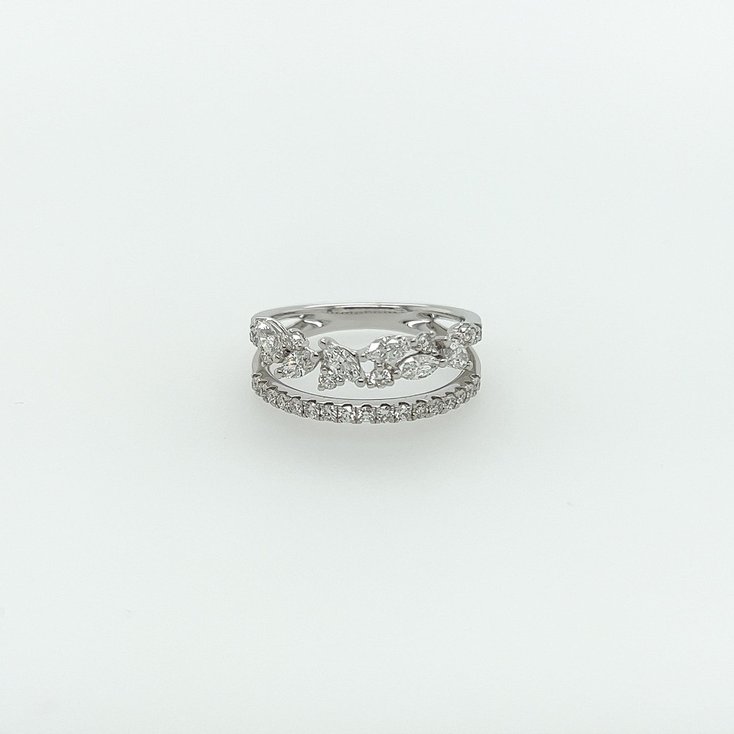 0.88 Total Carat Double Shank White-Gold Mixed Cut Diamond Ring