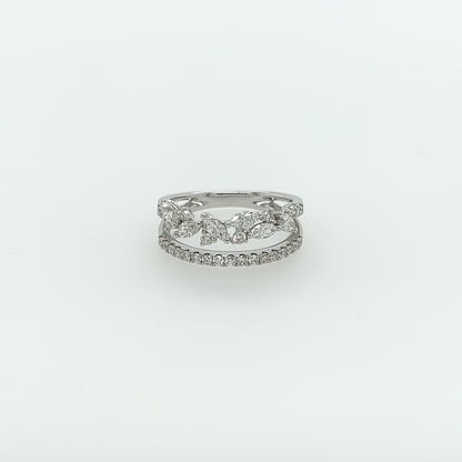 0.88 Total Carat Double Shank White-Gold Mixed Cut Diamond Ring