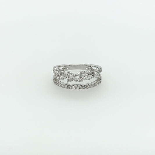 0.88 Total Carat Double Shank White-Gold Mixed Cut Diamond Ring