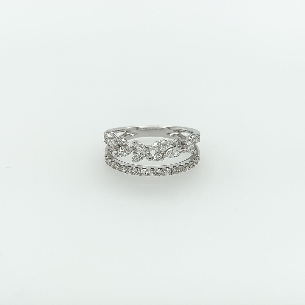 0.88 Total Carat Double Shank White-Gold Mixed Cut Diamond Ring