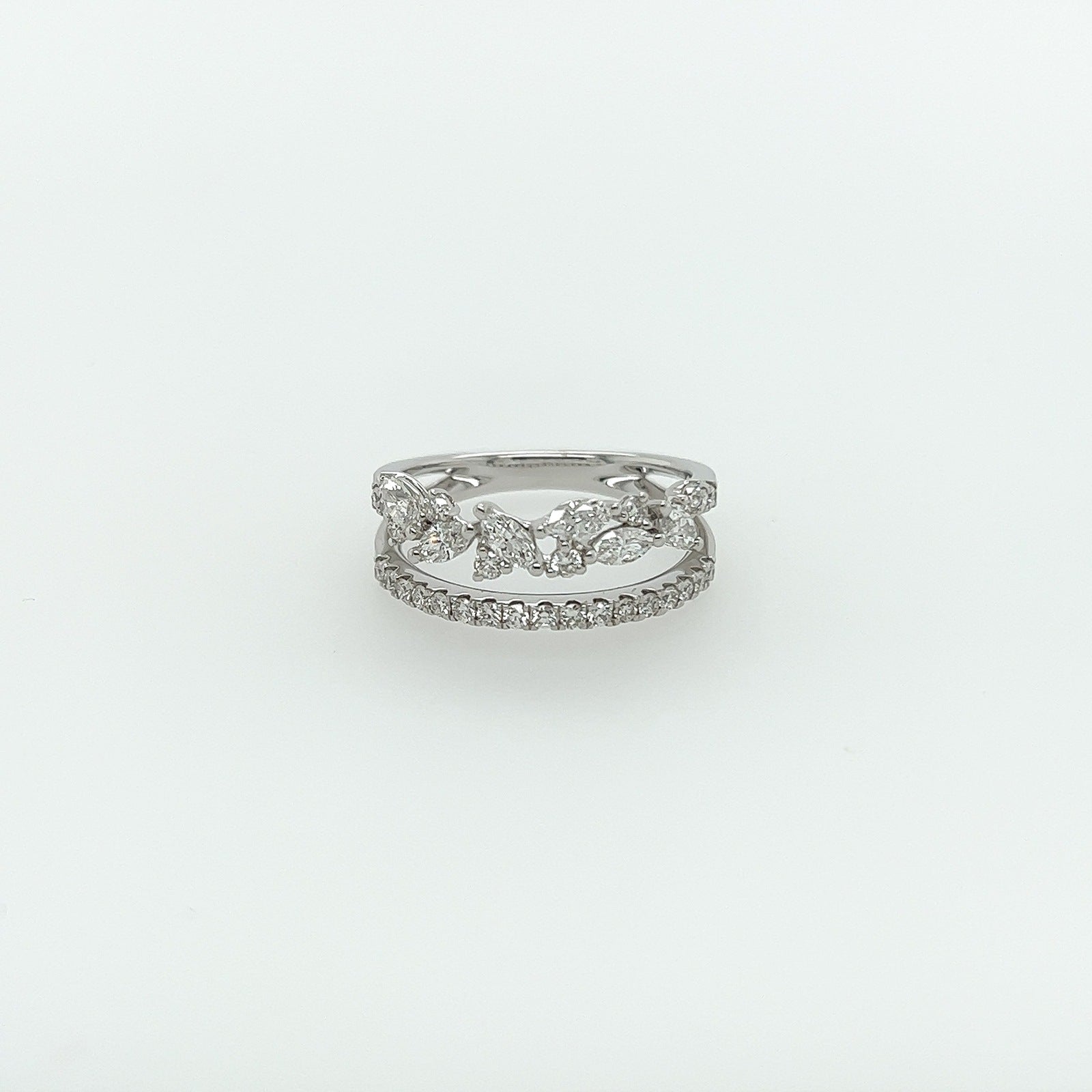 0.88 Total Carat Double Shank White-Gold Mixed Cut Diamond Ring