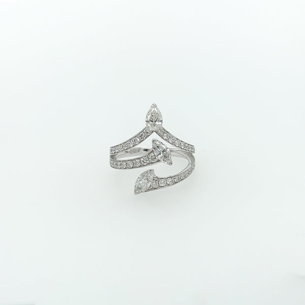 1.37 Total Carat Trio Shank, Three-Stone, White-Gold Diamond Ring