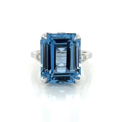 13.50 Carat Topaz and Diamond Cocktail Ladies Ring in 14K White Gold Band