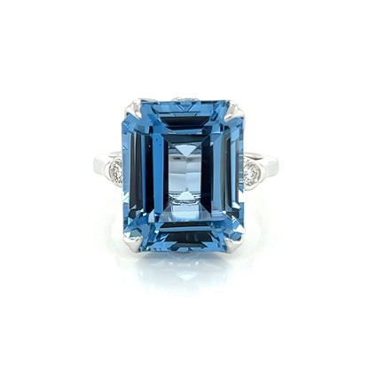 13.50 Carat Topaz and Diamond Cocktail Ladies Ring in 14K White Gold Band