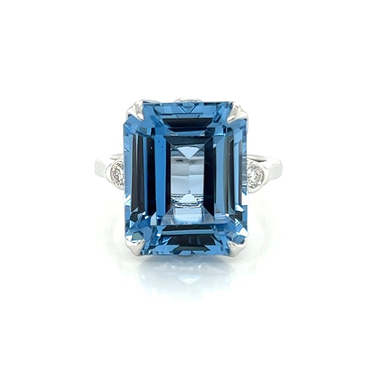 13.50 Carat Topaz and Diamond Cocktail Ladies Ring in 14K White Gold Band